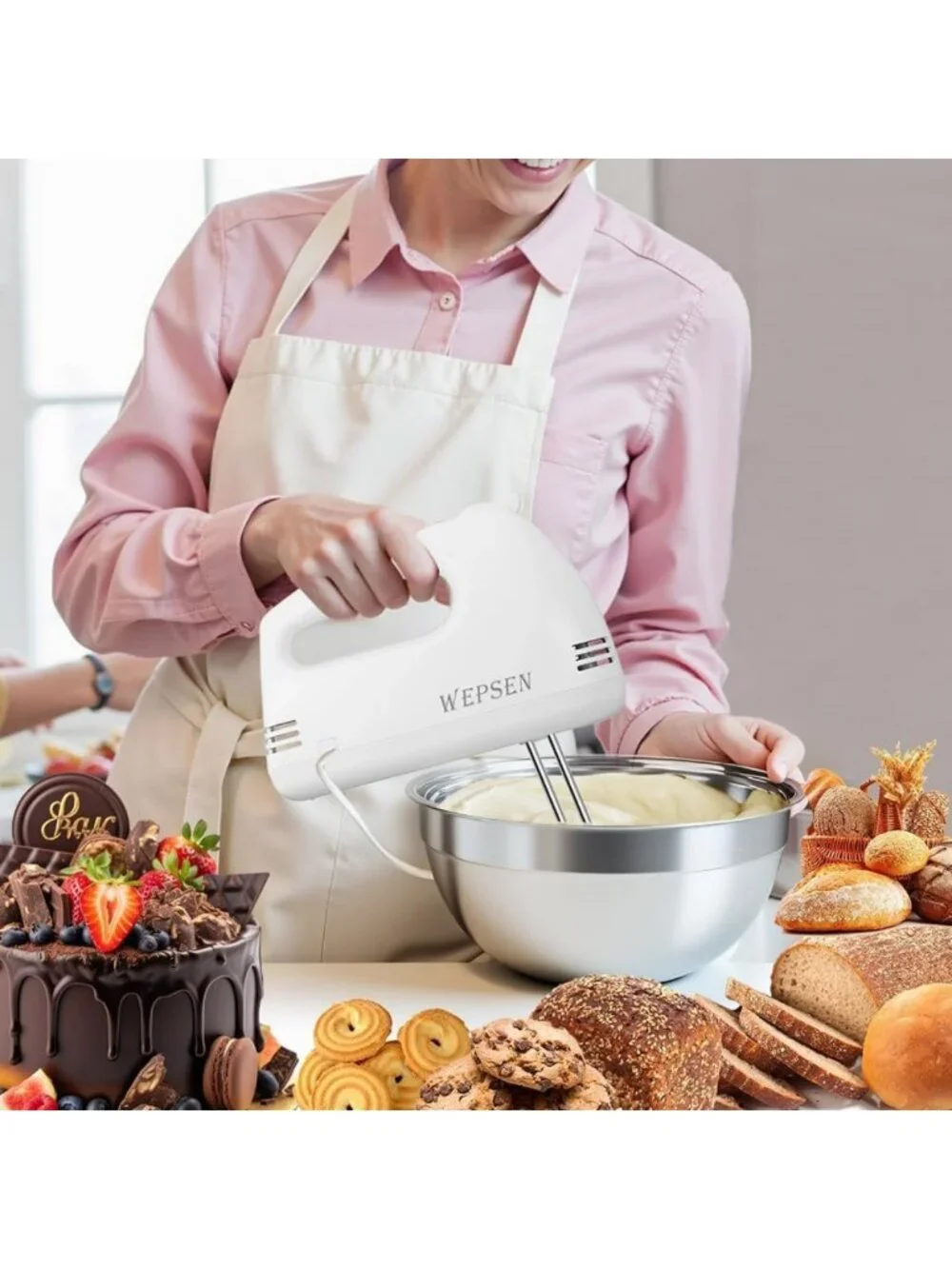5-Speed Electric Hand Mixer with 4 Mixing Bowls & Whisks - Kitchen Baking Set
